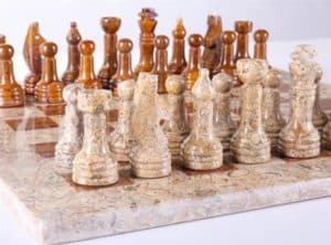 16" Marble Chess Set in Coral and Red