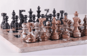 16" Marble Chess Set Euro Design in Marina & Black