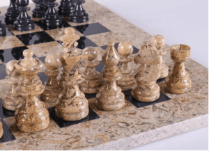 16" Marble Chess Set American Design in Coral & Black